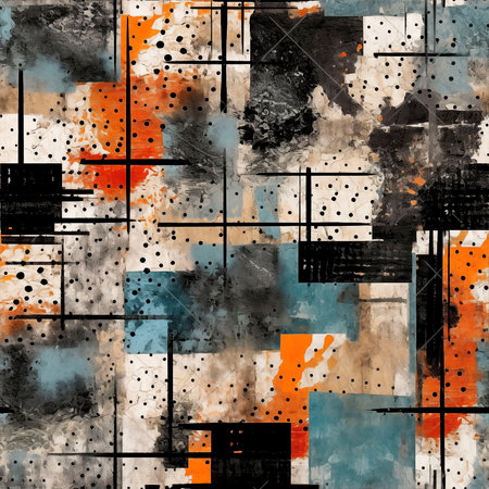 abstract watercolor geometric background with black, orange, blue and black elementsの素材