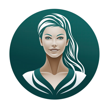 Beautiful girl face. Portrait of a beautiful woman with green hair. Vector illustration.の素材