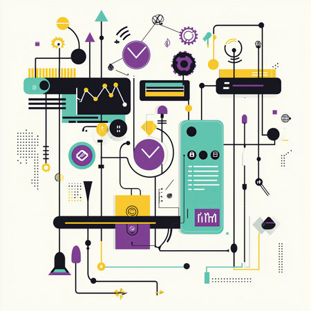 Abstract technological background with various technological elements and symbols. Vector illustration.の素材