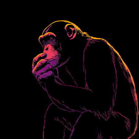 Chimpanzee. Vector illustration of a chimpanzee on a black background.の素材