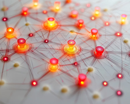 Glowing network nodes and connections in abstract patternの素材