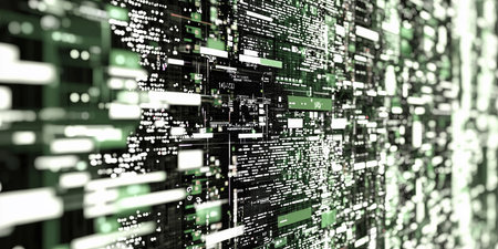3d rendering of abstract digital green background with binary code on the screenの素材