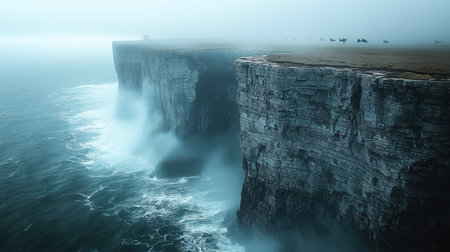 Foggy landscape of Cliffs of Moher in County Clare, Irelandの素材