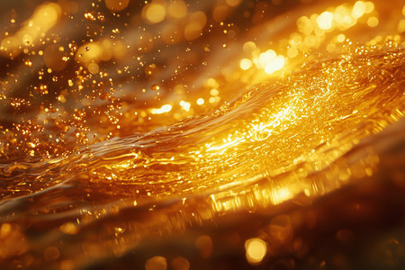 golden water background with bokeh defocused lights and wavesの素材