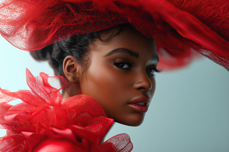 Beauty portrait of African American woman with red hat.の素材