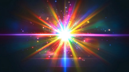 Sunlight through crystal star with rainbow fire light effectの素材