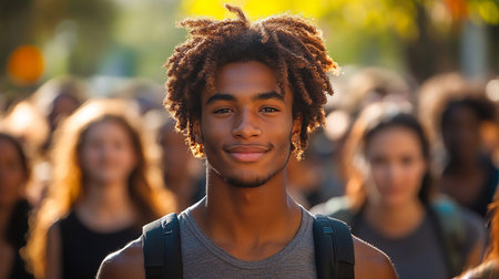 Portrait of young man with dreadlocks looking at camera on streetの素材