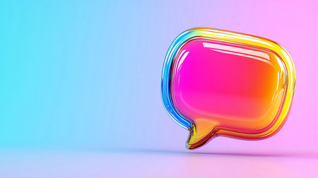 Colorful speech bubble on blue and pink background. 3D rendering.の素材