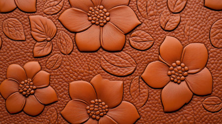 Orange leather texture with flower pattern. Abstract background and texture for design.の素材