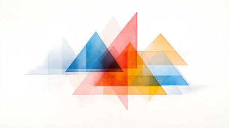 Abstract geometric background with multicolored triangles on white. Geometric templateの素材