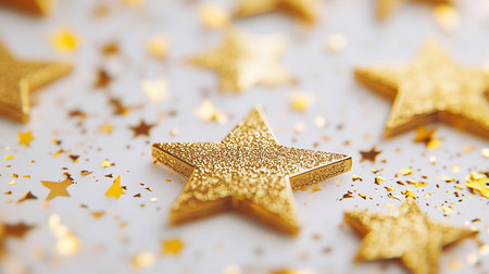 Golden stars on a white background. Christmas and New Year concept.の素材