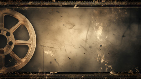 Film reel frame with aged film strip edges for a vintage lookの素材