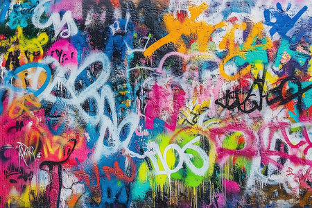 Colorful graffiti art featuring rave themes and powerful messages of unityの素材