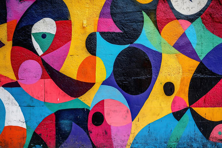 Vibrant graffiti art celebrating rave culture with bold colors and unityの素材