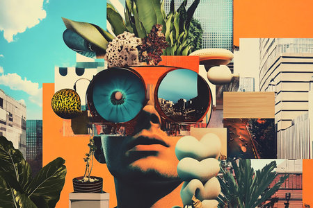 Surreal visual mashup featuring contrasting textures and bold designの素材