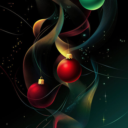 Christmas background with baubles and abstract waves.の素材