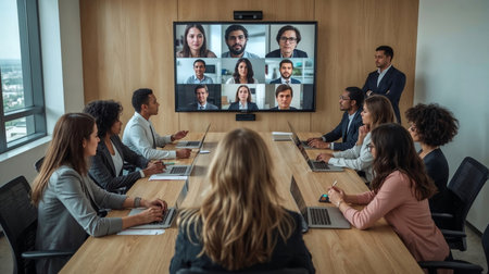 A team meeting with a video callの素材