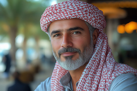 Arab sheikh in elegant cultural robesの素材