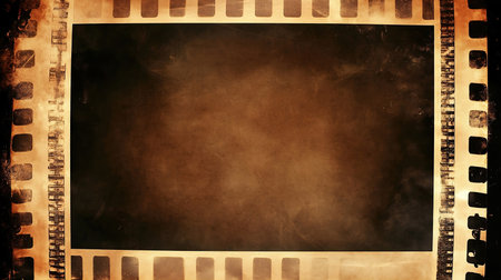 Classic movie reel-style frame with old film strip bordersの素材