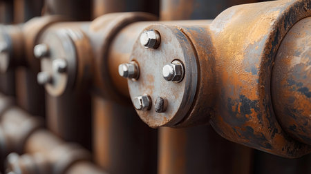 Rusty metal pipes with rivets, close-up. industrial backgroundの素材
