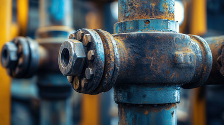 Oil and gas industry. Close up of oil pipes and valves.の素材