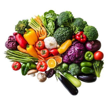 Vegetables and fruits in a bowl isolated on transparent background.の素材