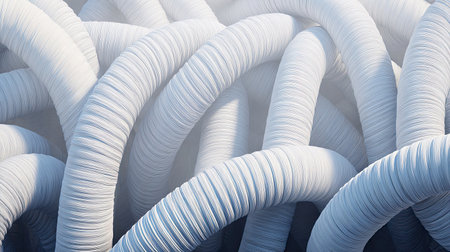 Closeup white braided tubular fibers with depthの素材