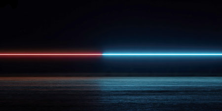 Horizon line with subtle neon reflections on waterの素材