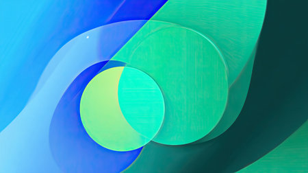 Overlapping translucent circles in cyan and green shadesの素材