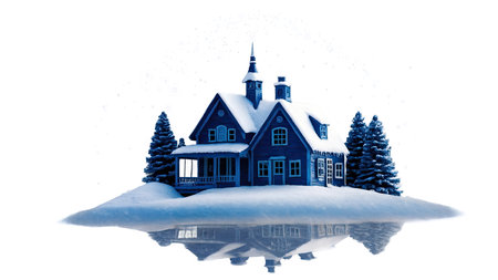 Snowy village on floating island on transparent backgroundの素材