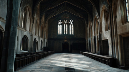 interior of an old church with windows and columns. 3d renderの素材