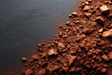 Cocoa powder on a black slate background. Top view.の素材