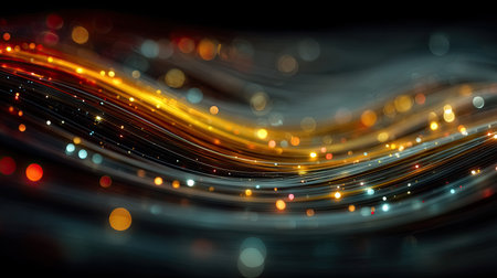 abstract glowing lines with bokeh effect on black background, technology conceptの素材