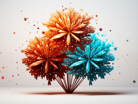 3d render of christmas tree made of colorful snowflakesの素材