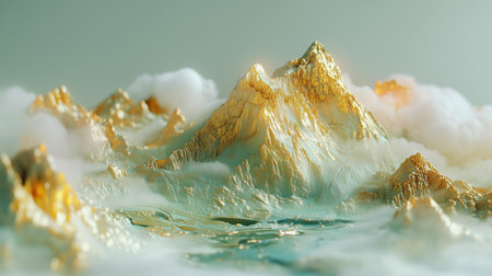 Mountain in the clouds. 3d rendering, 3d illustration.の素材