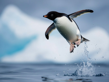 Gentoo penguin (Pygoscelis papua) jumping in the oceanの素材