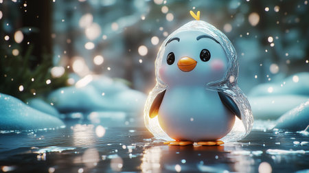 Cute penguin with snow. Christmas and New Year concept.の素材