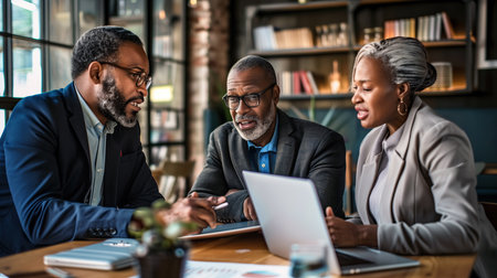 Business people working together in office. Multiethnic group of business people working together in office.の素材