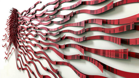 Abstract 3d rendering of chaotic structure. Red and white background.の素材