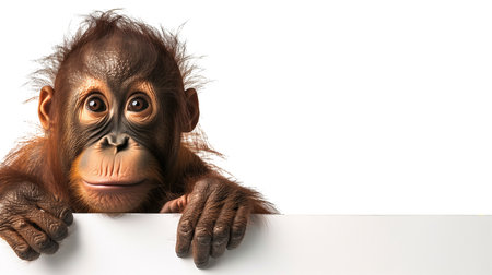 Orangutan with white board isolated on transparent background. 3D illustration.の素材