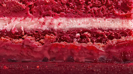 a red and white cake is being cut by a red one.の素材