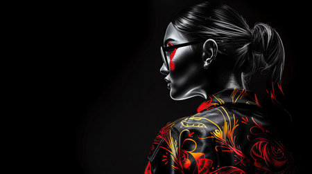 Digital Illustration of a Female Face with Tattoo on her Body.の素材