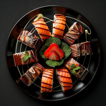 a plate of sushi with a strawberry on it.の素材
