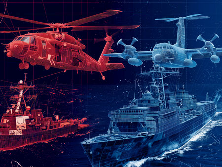 Helicopters on the background of the sea. 3d rendering.の素材