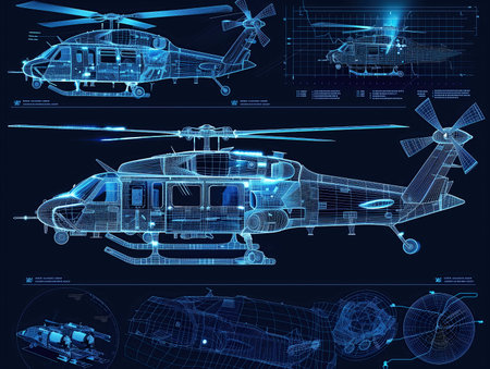 Highly rendering of a helicopter on a dark blue background. 3d rendering.の素材