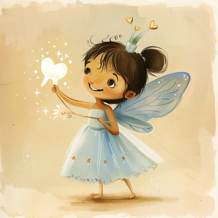 Cute little fairy with a magic wand in her hand.の素材