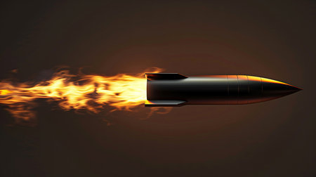 bullet in fire on a dark background. 3d illustration.の素材