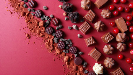 a red wall with chocolates and chocolates on it.の素材