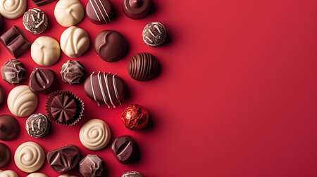 a red wall with chocolates and chocolates on it.の素材