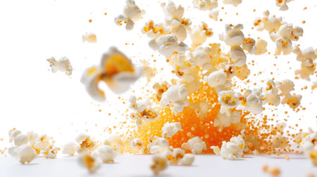 Popcorn explosion isolated on transparent background. Clipping path included.の素材